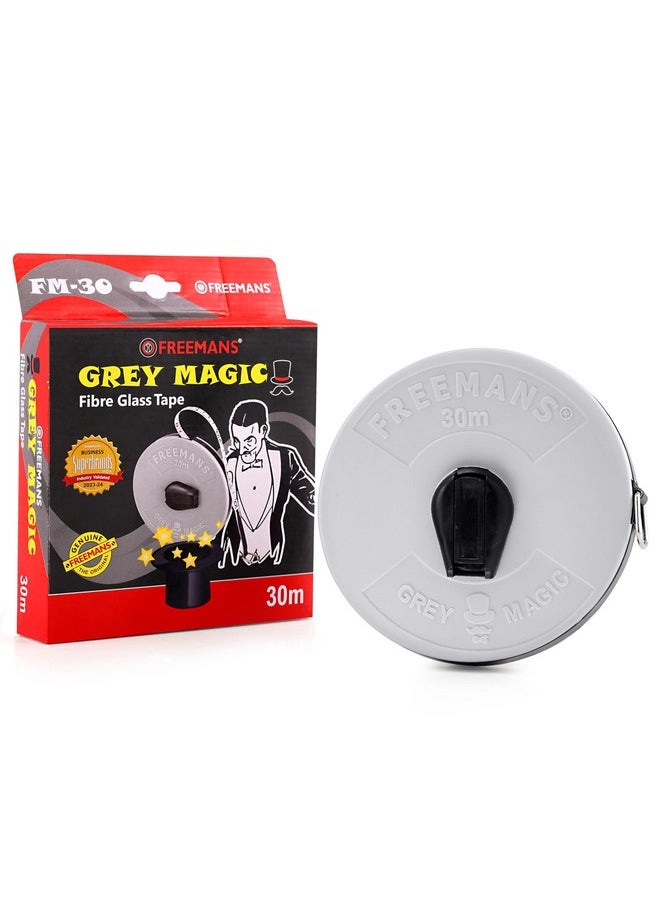 FREEMANS FREEMANS FM30 Grey Magic Fibreglass Measuring Tape - 30m/100ft With Unbreakable ABS Case || Durable Winding Mechanism Handle and Steel End Hook || Grey Color  - Image 2