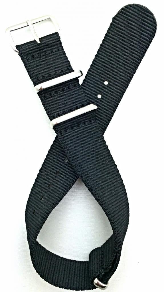 NewLife 20mm Nylon Watch Strap | Black, Military Style Replacement, Fabric Wrist Band for Men and Women - Black - Image 1