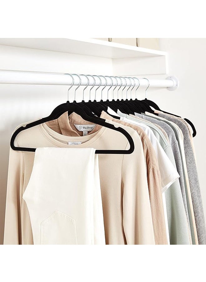 رولستيمي شماعات مخملية سوداء 100 حزمة-خطاف فضي ، شماعات ملابس غير قابلة للانزلاق موفرة للمساحة ، 16.5 بوصة مع شريط ربطة عنق للمعاطف والسترات والسترات والفساتين والقمصان والبدلات والقمصان - Image 3