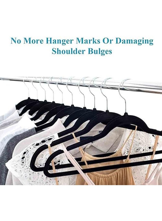 رولستيمي شماعات مخملية سوداء 100 حزمة-خطاف فضي ، شماعات ملابس غير قابلة للانزلاق موفرة للمساحة ، 16.5 بوصة مع شريط ربطة عنق للمعاطف والسترات والسترات والفساتين والقمصان والبدلات والقمصان - Image 5