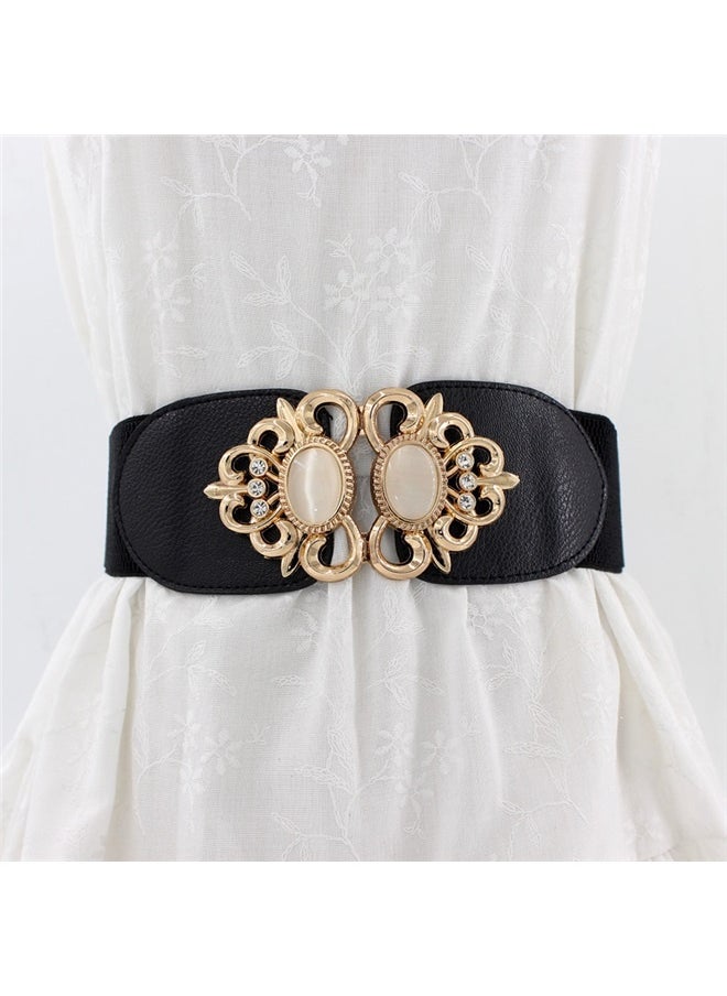 Generic Western Women Stretch Elastic High Waist Floral Belts Designer Wide Flower Corset Belt Blouse Jeans Dress Waistband  - Image 1