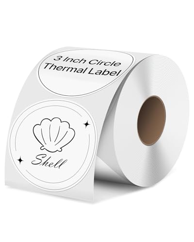 iEager 3 Inch Circle Thermal Sticker Labels, Self-Adhesive Round Direct Thermal Label, Multi-Purpose Roll Thermal Stickers, 500 Labels, White - Image 1