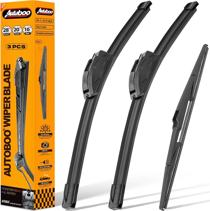 AUTOBOO 28"+20" Windshield Wipers with 16" Rear Wiper Blade Replacement for Toyota Sienna 2011-2017 2018 2019 2020 -Original Factory Quality (Pack of 3) - Image 1
