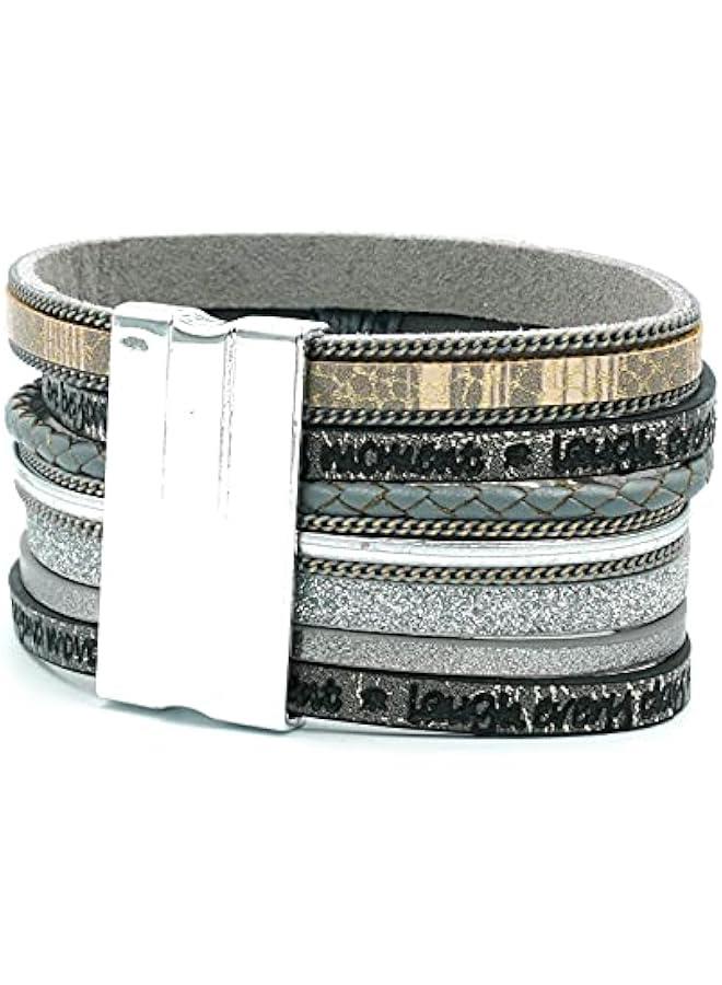 Arabest Tree of Life Leather Wrap Bracelet for women,Bohemian layered magnetic Clasp Pearl bracelet Gift, Jewelry Gifts for Women Teen Girls (gray) - Image 2