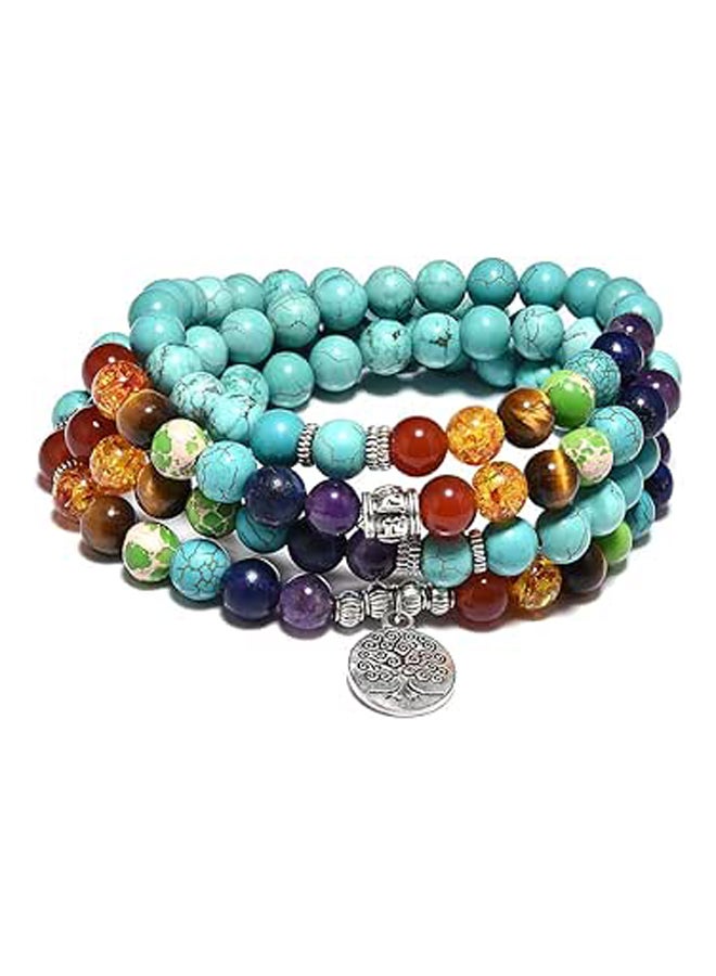 Cat Eye Jewels Chakra Bracelet 8mm Natural Stone Amethyst Crystal Bracelet 108 Mala Prayer Beads Layer Bracelets Tree of Life Pendant Necklace for Men Women - Image 1