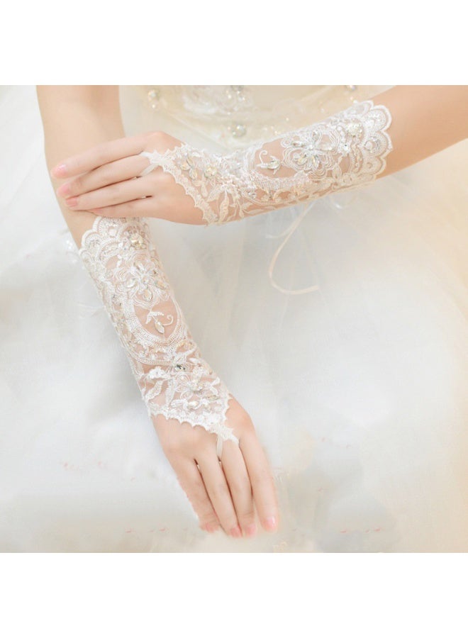 Women Lace Wedding Gloves Lace Fingerless Rhinestone Bridal Gloves for Wedding Prom Evening Party  - Image 4
