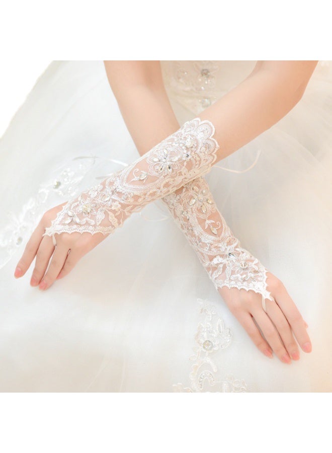 Women Lace Wedding Gloves Lace Fingerless Rhinestone Bridal Gloves for Wedding Prom Evening Party  - Image 2