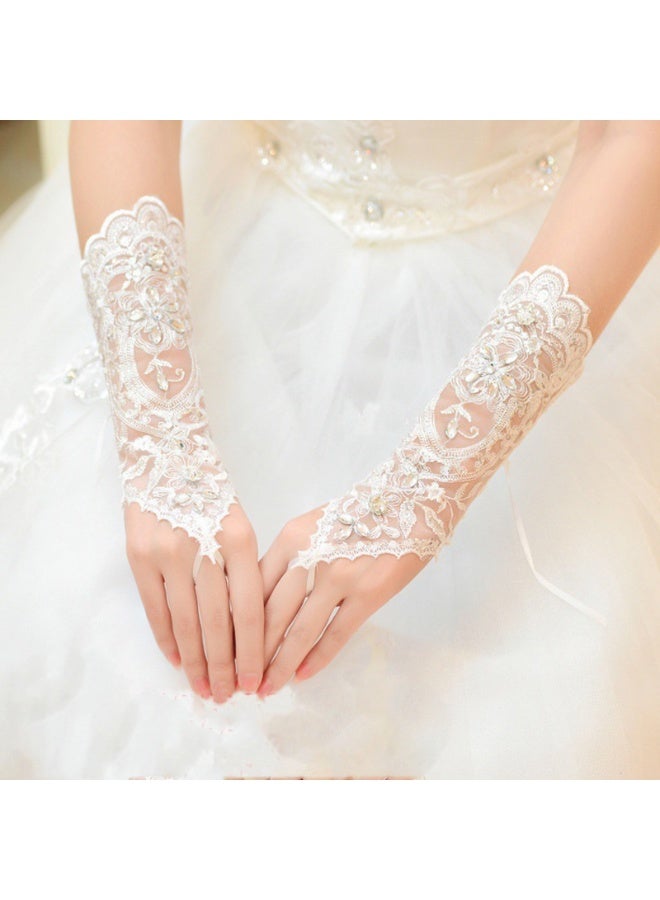 Women Lace Wedding Gloves Lace Fingerless Rhinestone Bridal Gloves for Wedding Prom Evening Party  - Image 3