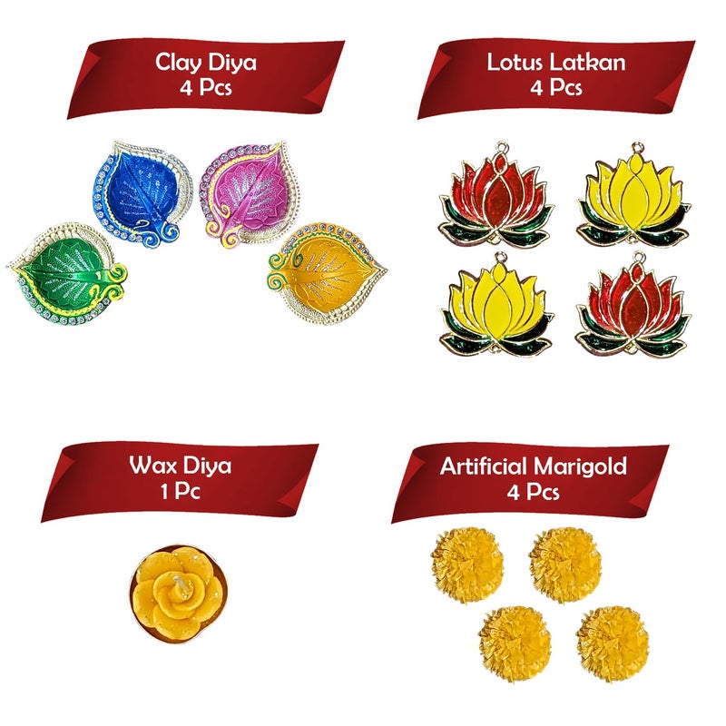 Party Propz Party Propz Diwali Diyas Set of 13 Multicolor Clay Lotus Latkan for Home Decor Puja and Decoration  - Image 2