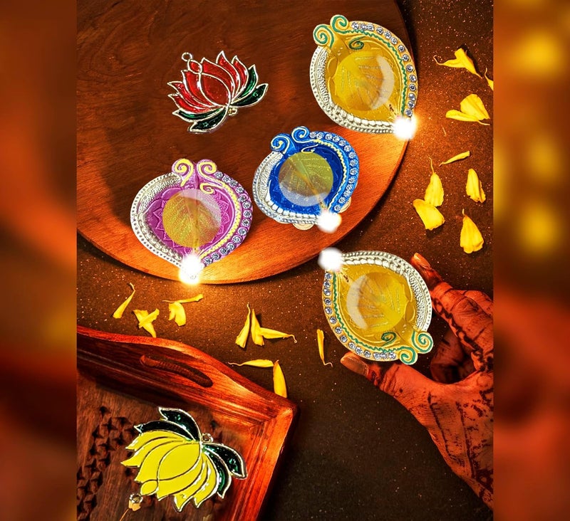 Party Propz Party Propz Diwali Diyas Set of 13 Multicolor Clay Lotus Latkan for Home Decor Puja and Decoration  - Image 5