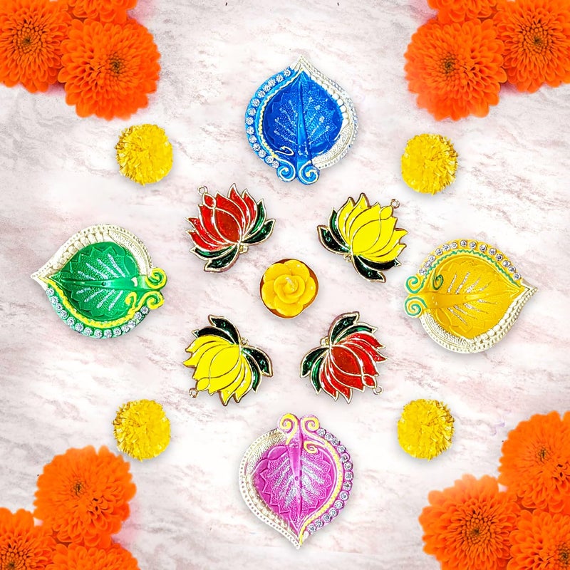 Party Propz Party Propz Diwali Diyas Set of 13 Multicolor Clay Lotus Latkan for Home Decor Puja and Decoration  - Image 1