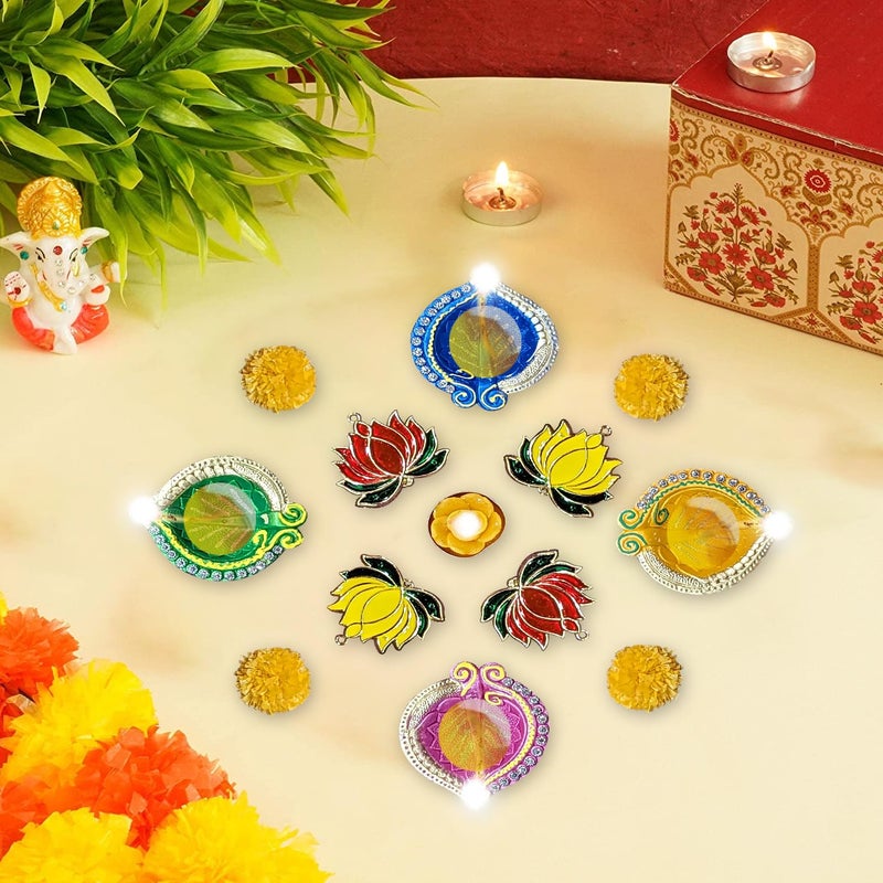 Party Propz Party Propz Diwali Diyas Set of 13 Multicolor Clay Lotus Latkan for Home Decor Puja and Decoration  - Image 4