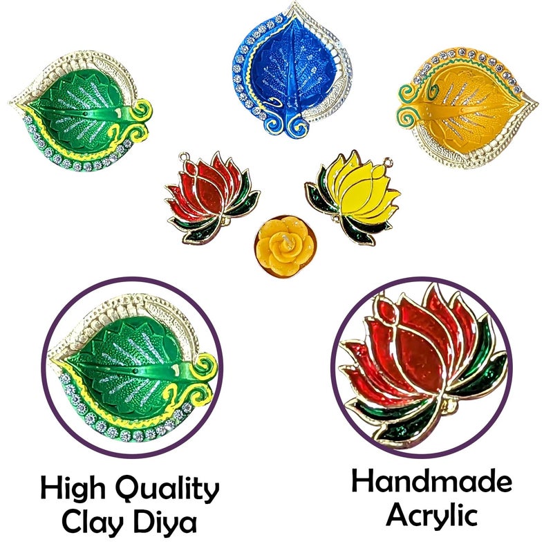 Party Propz Party Propz Diwali Diyas Set of 13 Multicolor Clay Lotus Latkan for Home Decor Puja and Decoration  - Image 3