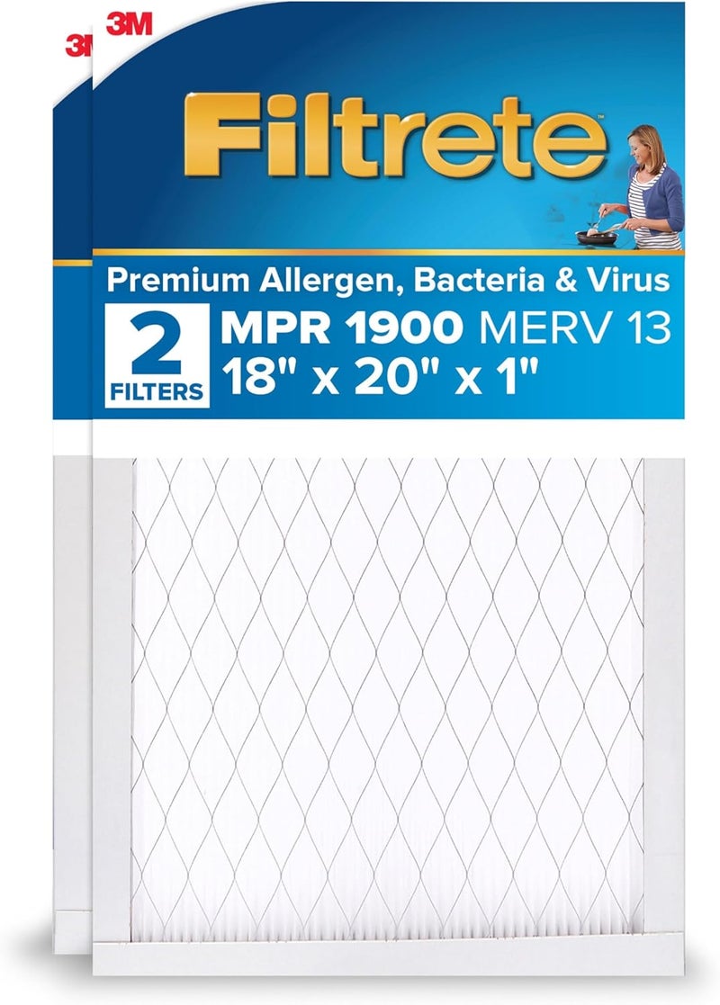 FILTRETE 18x20x1 AC Furnace Air Filter, MERV 13, MPR 1900, Premium Allergen, Bacteria & Virus Filter, 3-Month Pleated 1-Inch Electrostatic Air Cleaning Filter, 2-Pack (Actual Size 17.81x19.81x0.81 in) - Image 1