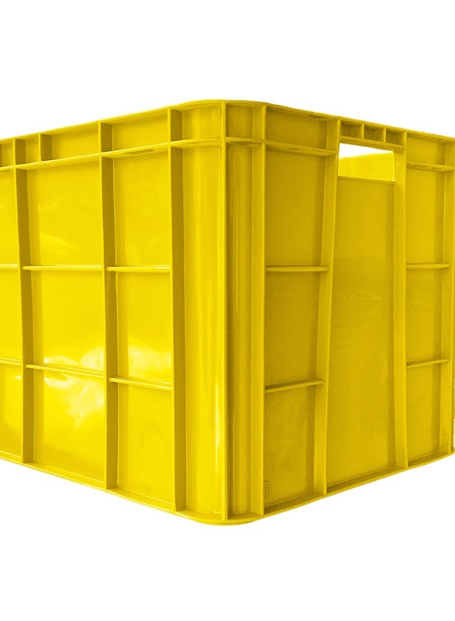 Plastica Industries LLC Plastic Storage Fish/Multipurpose Crate Box 600×400×350 mm 72L Stackable Heavy Duty Reinforced Walls Anti-Slip Base for Home Industrial Commercial Delivery - Yellow - Image 2