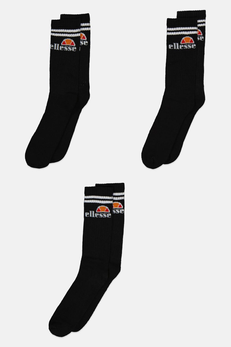 Ellesse Men 3 Pairs Brand Logo Crew Socks, Black - Image 3