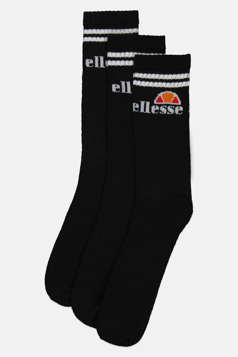 Ellesse Men 3 Pairs Brand Logo Crew Socks, Black - Image 1
