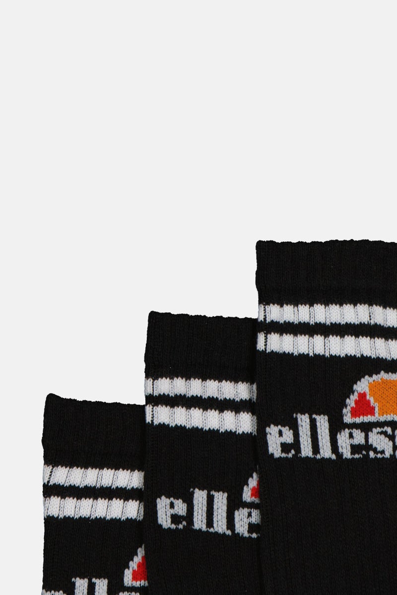 Ellesse Men 3 Pairs Brand Logo Crew Socks, Black - Image 2