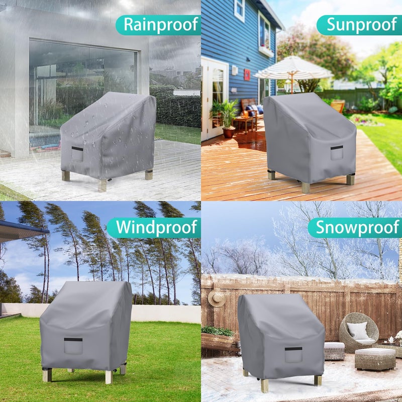BROSYDA Patio Chair Covers for Outdoor Furniture Waterproof 2 Pack, Lawn Chair Covers 600D Heavy Duty Oxford Cloth, Large Covers for Lounge Lawn Deep Seat 38" W x 31" D x 29" H-Gray - Image 3