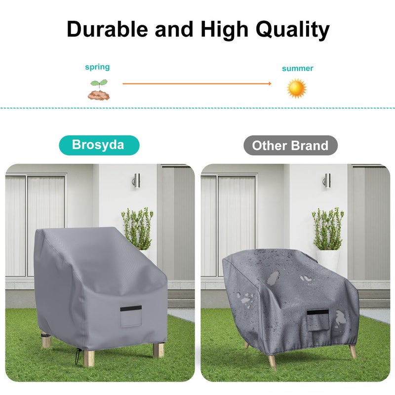 BROSYDA Patio Chair Covers for Outdoor Furniture Waterproof 2 Pack, Lawn Chair Covers 600D Heavy Duty Oxford Cloth, Large Covers for Lounge Lawn Deep Seat 38" W x 31" D x 29" H-Gray - Image 5