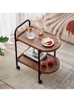 watheer A two-storey side service table for an elegant and ideal home, suitable for serving coffee and tea - brown and equipped with wheels to facilitate movement  - Image 3