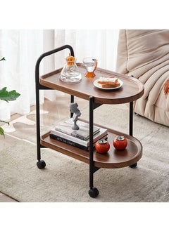 watheer A two-storey side service table for an elegant and ideal home, suitable for serving coffee and tea - brown and equipped with wheels to facilitate movement  - Image 5