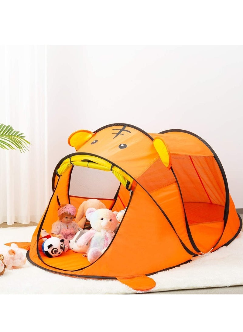 SOLARAE Kids Portable Pop-up Play Tent, Automatic Setup Outdoor and Indoor House with Net Anti Mosquito Instant Playhouse Beach Carrying Bag for Girls and Boys-Yellow Tiger - Image 2