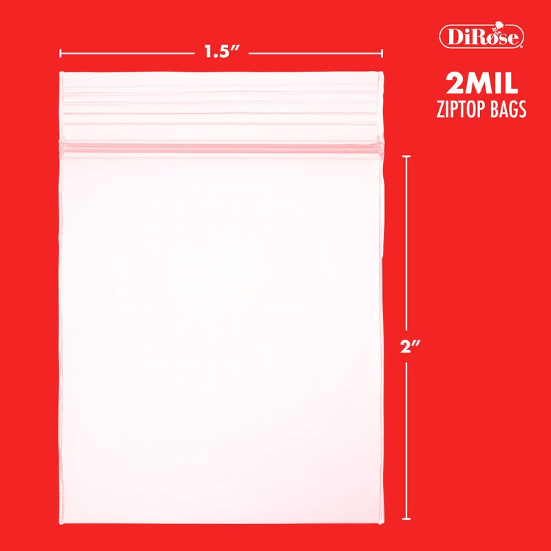 DiRose Reclosable Clear Plastic Zip Bags - By Dirose | Resealable  Strong  Thick  Sturdy | For Organizing  Travel  Shipping  Packaging  And Storage | 1.5X2 | 100 Pack - Image 2