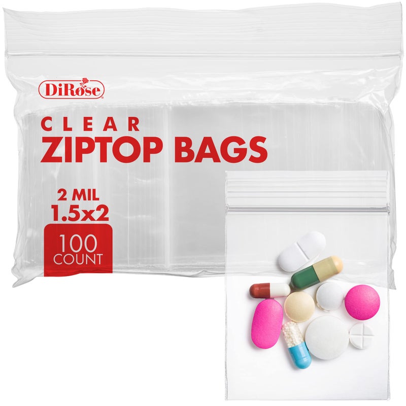 DiRose Reclosable Clear Plastic Zip Bags - By Dirose | Resealable  Strong  Thick  Sturdy | For Organizing  Travel  Shipping  Packaging  And Storage | 1.5X2 | 100 Pack - Image 1