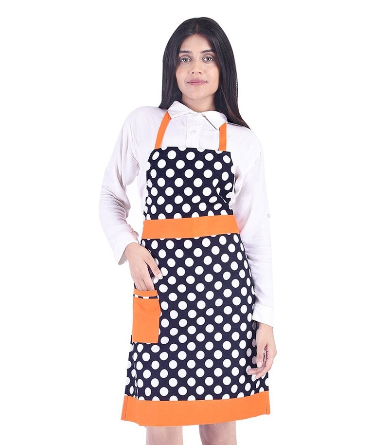 Switchon Polka Prints Free Size Waterproof Cotton Apron for Womens - Orange - Image 1