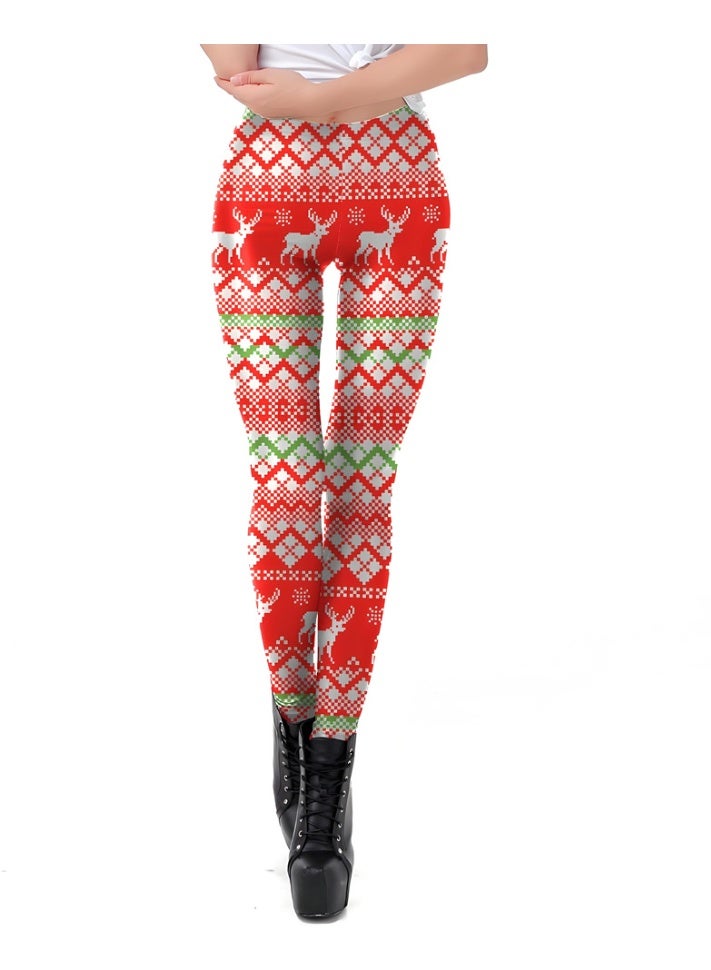 Loquat Womens Printed Christmas Leggings High Waist Xmas Tight Holiday Skinny Pants - Image 1