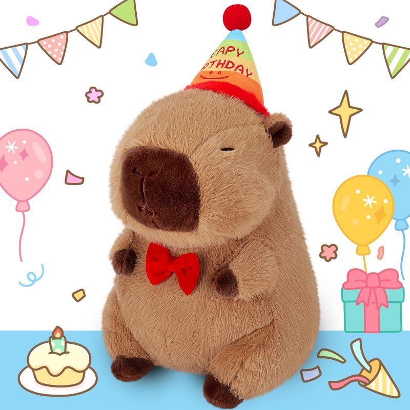 Achwishap Capybara PlushHappy Birthday Capybara Stuffed AnimalCute Plushies Capybaras Plush ToysKawaii Plushie Stuffed Toy with Birthday Hat Plushie for Kids Adults Birthdays GiftsBrown 12 - Image 2