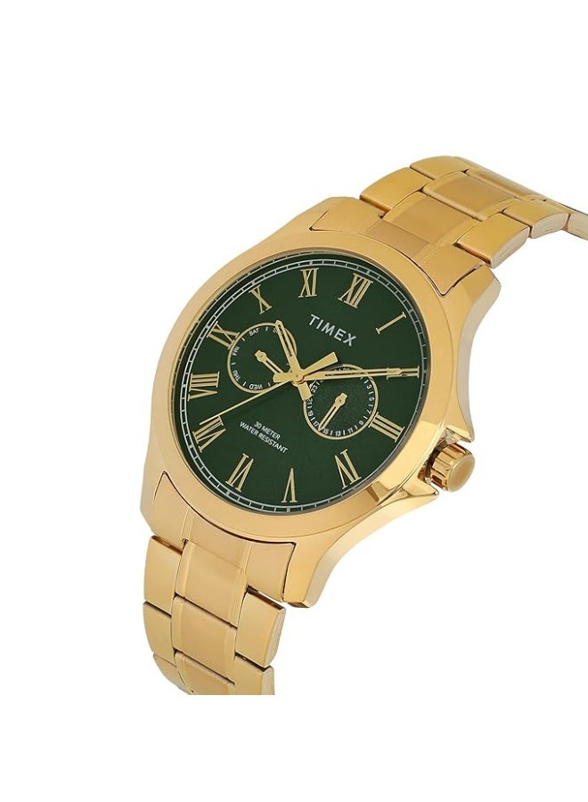تيميكس ساعة يد TIMEX للرجال، عقارب، بمينا دائري أخضر وسوار من الفولاذ المقاوم للصدأ بلون الذهب الوردي - مقاومة للماء - طراز TW000X142 - Image 4