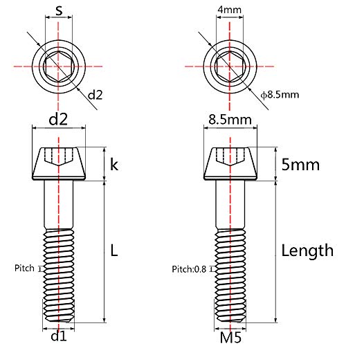 Wanyifa Titanium Ti Bolt M5x9 16 18 20 25 30 35 40 45 50 55 60mm Tapered Head Screws Pack of 4 M5x55mm Normal Titanium - Image 3