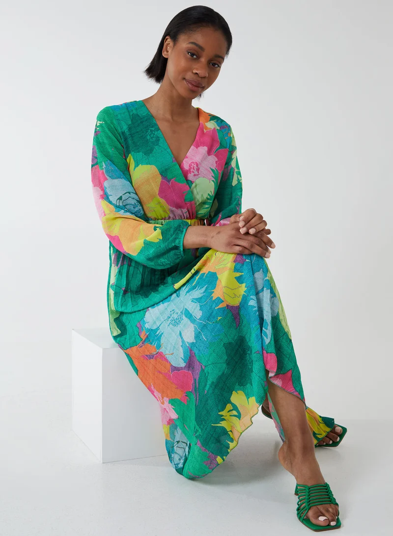 Blue Vanilla ADELE - Floral Wrap Front Pleated Midi Dress