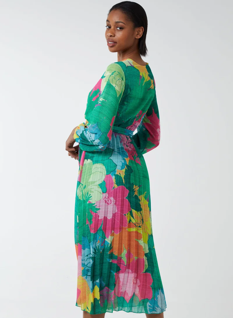 Blue Vanilla ADELE - Floral Wrap Front Pleated Midi Dress