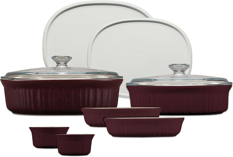 Corningware طقم أواني الخبز السيراميكية من كورنينغ وير مع أغطية مقاومة للكسر والتشقق 10 قطع فرنسي كابيرنيه - Image 1