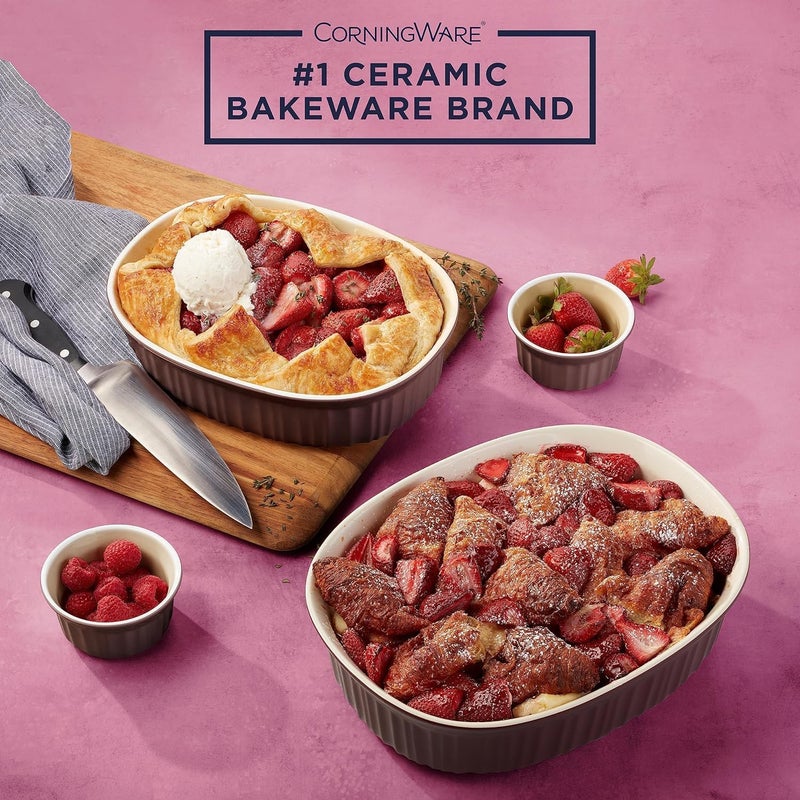 Corningware طقم أواني الخبز السيراميكية من كورنينغ وير مع أغطية مقاومة للكسر والتشقق 10 قطع فرنسي كابيرنيه - Image 5