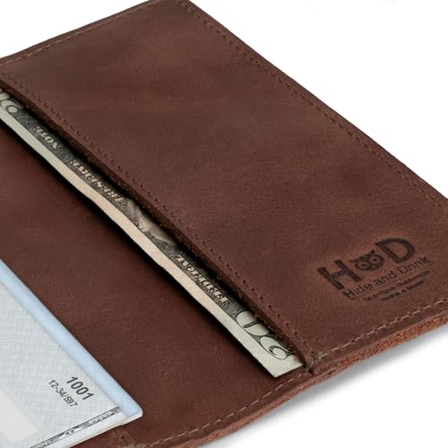 Hide & Drink, Checkbook Cover, Minimalist Organizer for Personal or Business Finances, Bill Holder, Full Grain Leather, Handmade, Bourbon Brown - Image 3