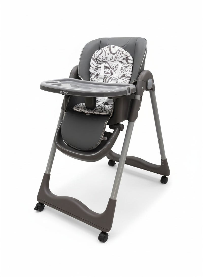 بورباي كرسي مرتفع للأطفال من بورباي بخمسة مستويات ارتفاع وصنيه طعام مزدوجه وعجلات متحركه وقابل للطى ,وبه مسند للقدم قابل للتحرك- DM176