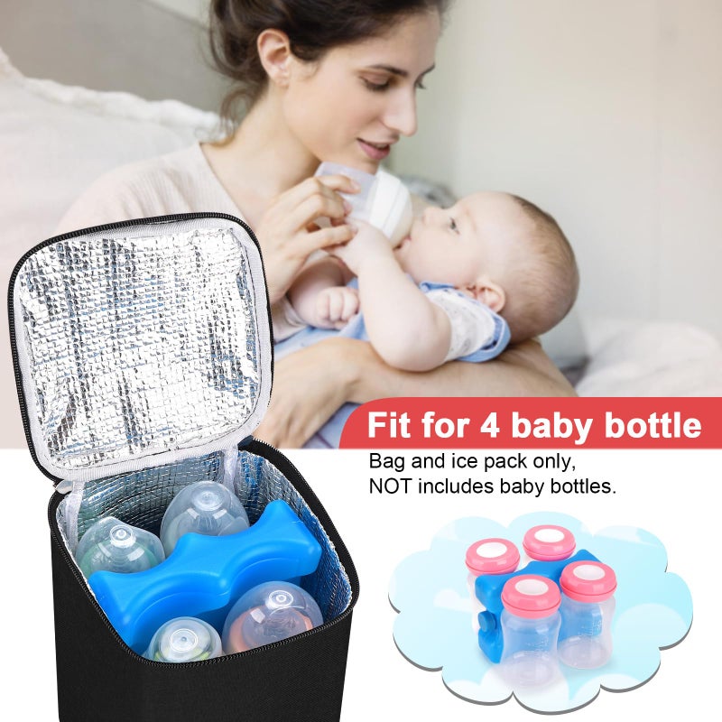 accmor حقيبة تبريد حليب الثدي من أكمور مع حزمة ثلج، حقائب تبريد زجاجات الأطفال، حقائب تبريد معزولة للزجاجات أثناء التنقل، تتسع لـ 4 زجاجات كبيرة سعة 8 أونصات، للأمهات المرضعات، السفر إلى دور الرعاية، سوداء - Image 4