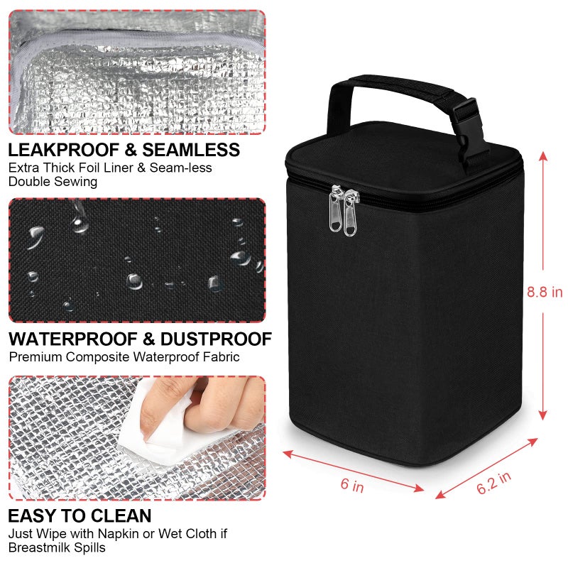 accmor حقيبة تبريد حليب الثدي من أكمور مع حزمة ثلج، حقائب تبريد زجاجات الأطفال، حقائب تبريد معزولة للزجاجات أثناء التنقل، تتسع لـ 4 زجاجات كبيرة سعة 8 أونصات، للأمهات المرضعات، السفر إلى دور الرعاية، سوداء - Image 3