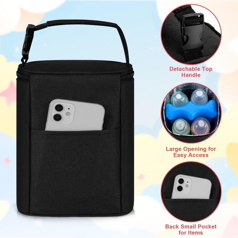 accmor حقيبة تبريد حليب الثدي من أكمور مع حزمة ثلج، حقائب تبريد زجاجات الأطفال، حقائب تبريد معزولة للزجاجات أثناء التنقل، تتسع لـ 4 زجاجات كبيرة سعة 8 أونصات، للأمهات المرضعات، السفر إلى دور الرعاية، سوداء - Image 2