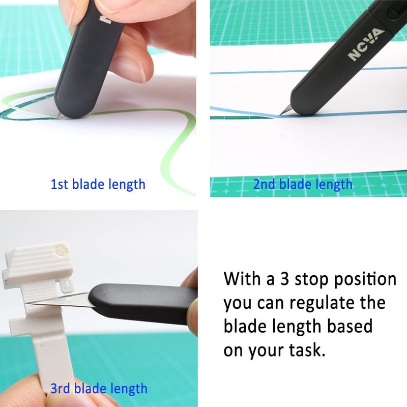 Nova Precision Craft & Hobby Knife, Premium Safety Cutter for Trimming, Vinyl Weeding and Art, Innovative Flat Design for a Better Use, Retractable #11 Fine Point Blade, Super Slim and Safe - Image 3