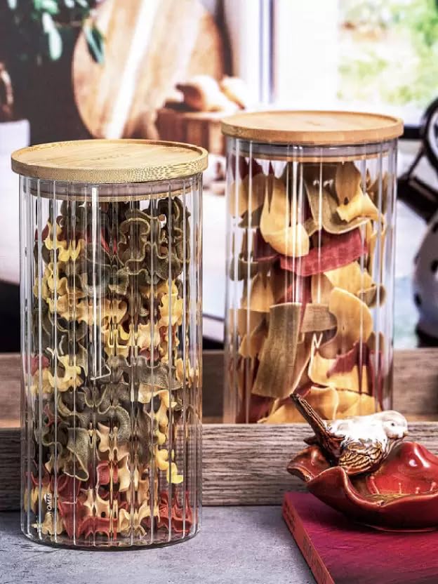 WRINGO Borosilicate Glass Food Storage Containers with Airtight Bamboo Lid, Thickened Coffee Storage Jars for Home Kitchen, Pantry Tea, Spices, Snack (R Linig - 1400ML, Set of 4) - Image 3