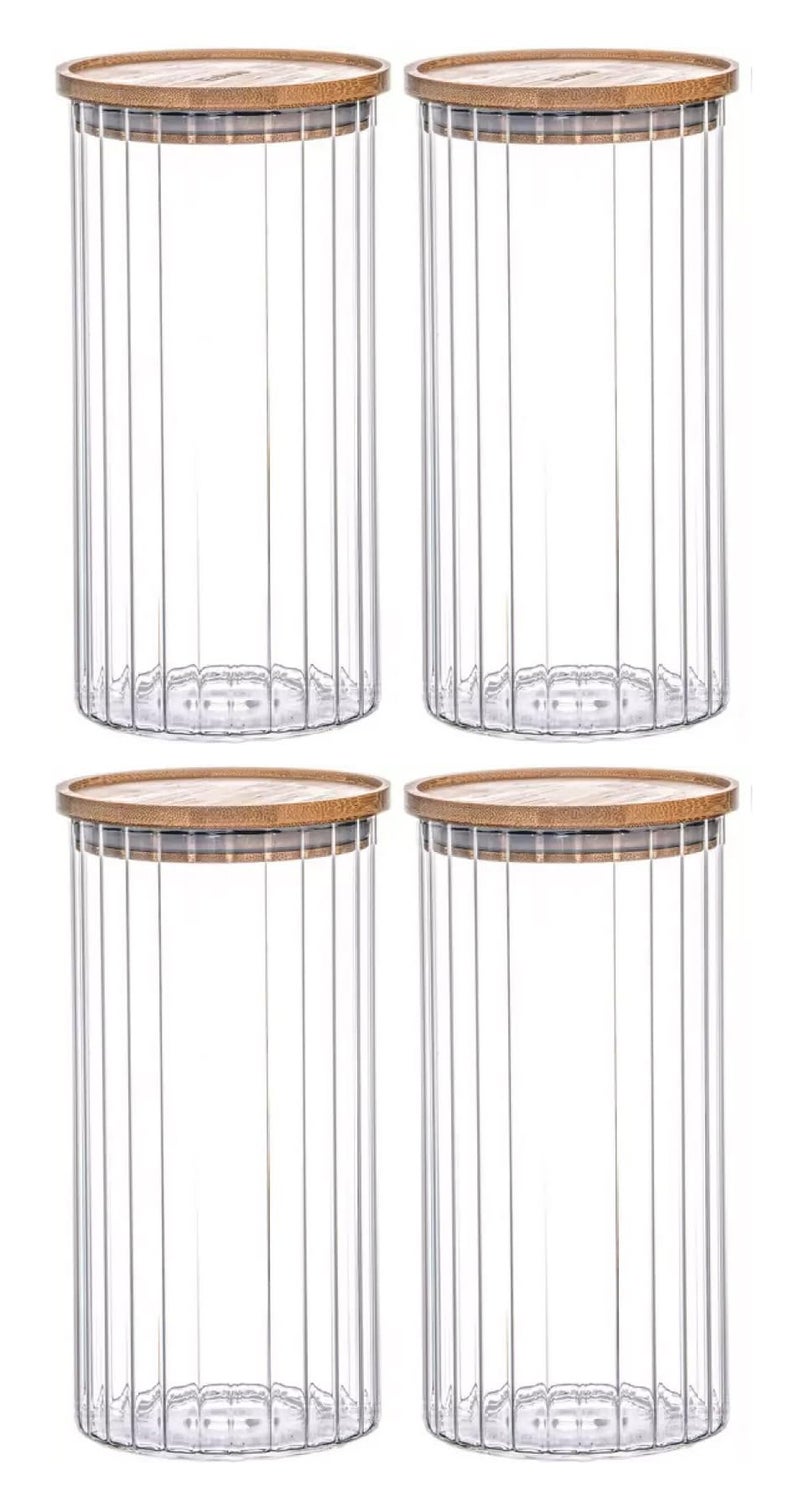 WRINGO Borosilicate Glass Food Storage Containers with Airtight Bamboo Lid, Thickened Coffee Storage Jars for Home Kitchen, Pantry Tea, Spices, Snack (R Linig - 1400ML, Set of 4) - Image 1