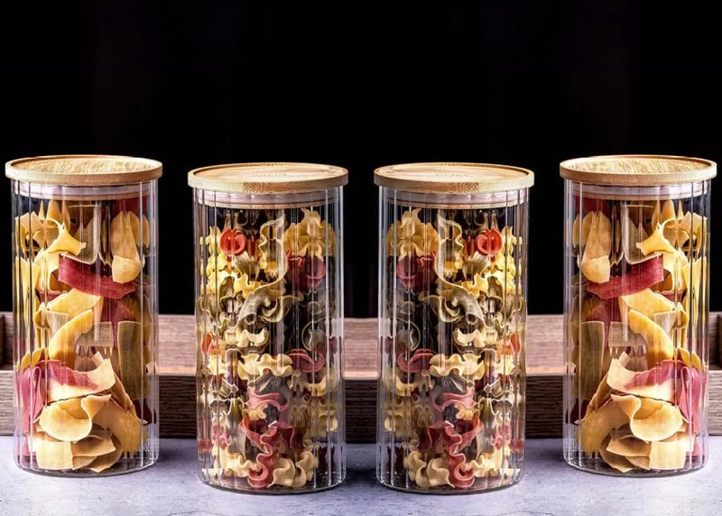 WRINGO Borosilicate Glass Food Storage Containers with Airtight Bamboo Lid, Thickened Coffee Storage Jars for Home Kitchen, Pantry Tea, Spices, Snack (R Linig - 1400ML, Set of 4) - Image 4