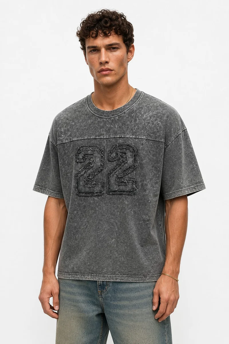 Respire Men's 22 Embroidered Washed Oversize T-Shirt Black