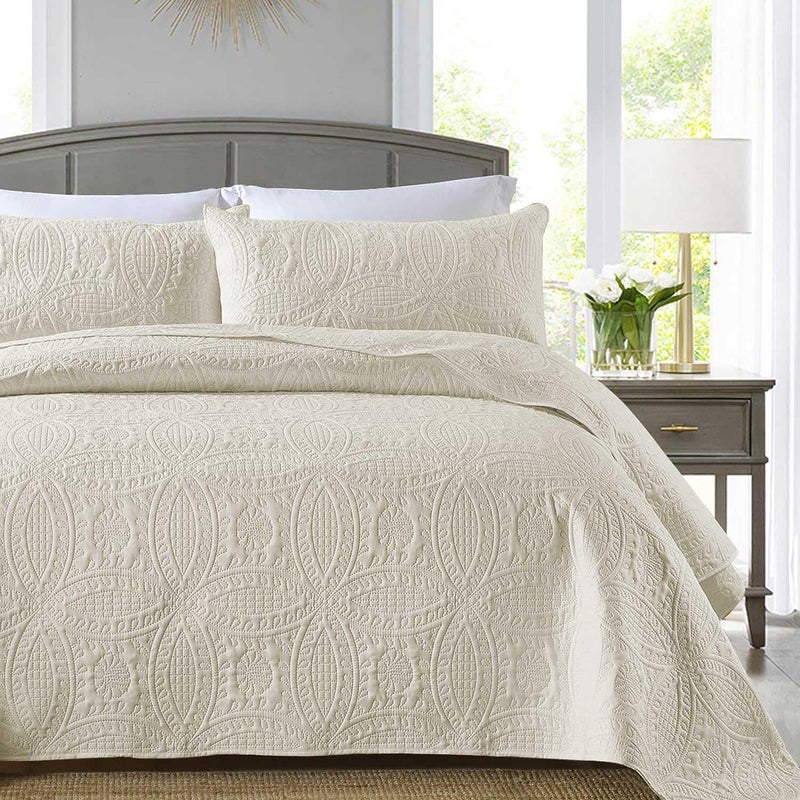Boryard 3Piece Queen Quilt Set Lightweight Soft Full Size Quilt Bedspread Coverlet 90x90 inches with 2 Pillow Shams 20x26 inches Beige