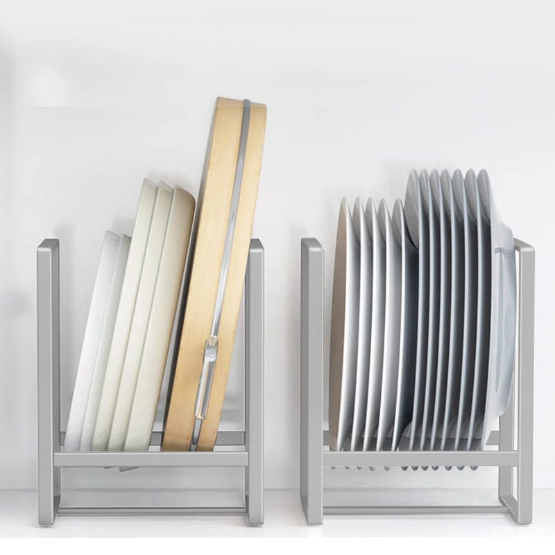 MINGFANITY 2PCS Plate Holders Organizer Metal Dish Storage Dying Display Rack for Cabinet Counter and Cupboard Grey